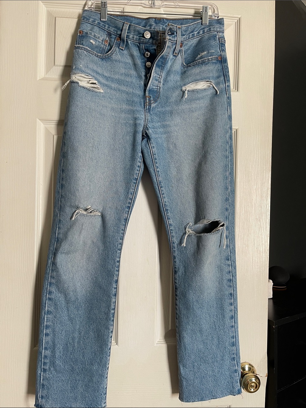 Levi's 501 Light Blue Distressed Straight Leg Jeans 27 x 30
